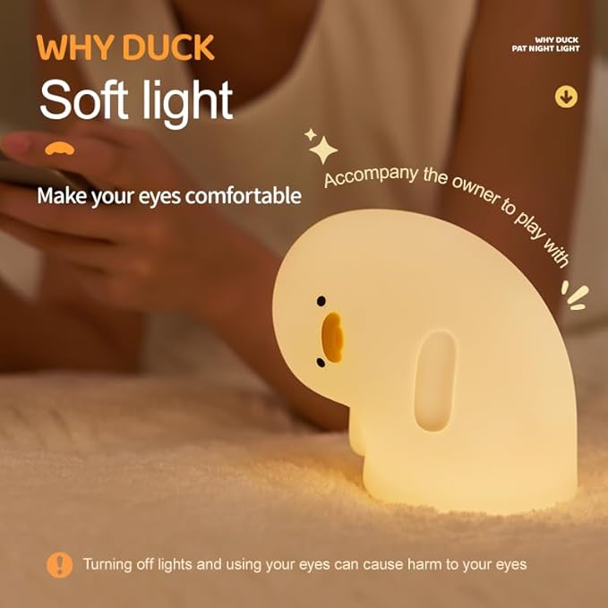 LED Crooked Necked Duck Night Light, 3 Level Dimmable Nursery Decor, Cute Lamp Silicone Squishy Light, Rechargeable Bedside Touch Lamp for Breastfeeding Toddler Baby Kids Decor