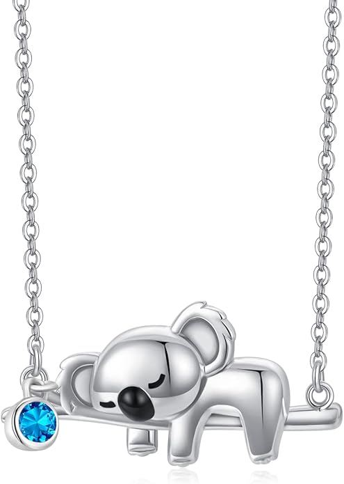 JUSTKIDSTOY Koala Necklace Sterling Silver Cute Animal Koala Bear Birthstone Necklace Jewelry Christmas Birthday Gifts for Women Girls