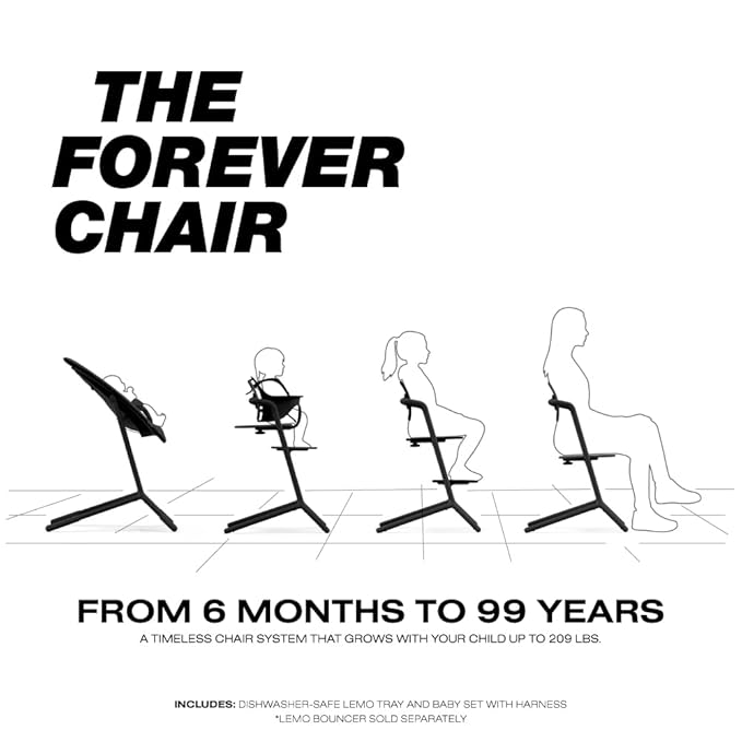 Cybex LEMO High Chair 3-in-1 Set with Baby Set + Snack Tray - Modern Design, One-Hand Depth & Height Adjustment & Anti-Tip Wheels - from 6 Months, Convertible to Adult Chair, Stunning Black