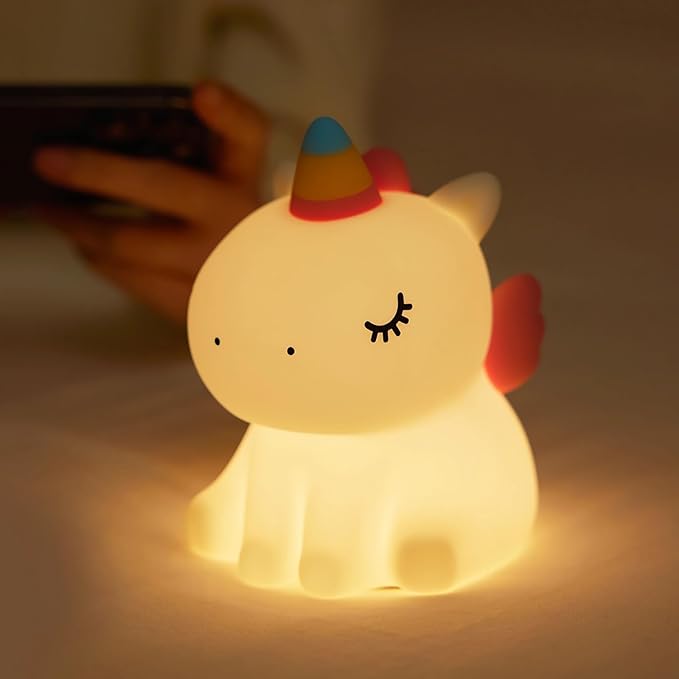 Night light for kids,Cute Unicorn Lamp, 3-Level Dimmable USB Rechargeable Lamp with Timer, Soothing Animal Toy for Nursery Bedroom Dorm Decor, Gift for Boys Girls Teens Adults (Birthday Christmas)