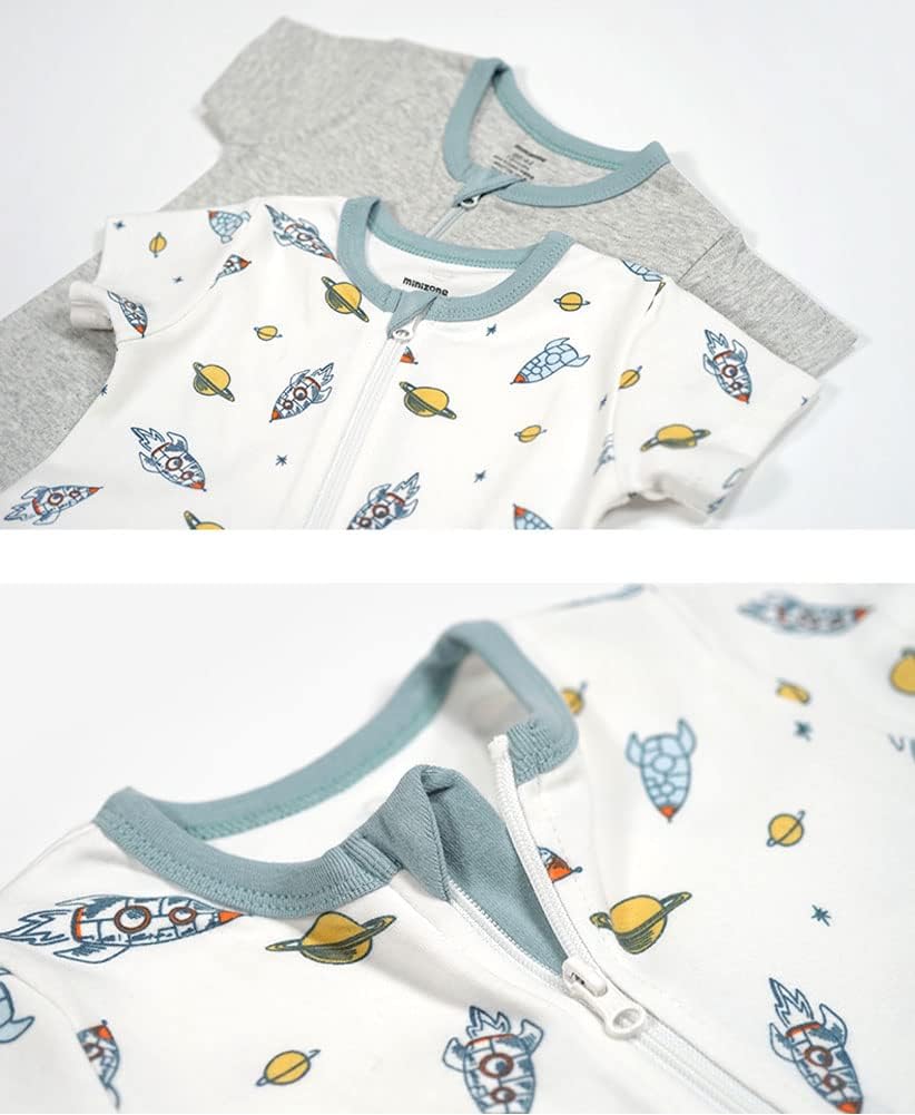 Teach Leanbh Baby Boys Girls 2 Pack 2 Way Zipper Footless Pajamas Cotton Short Sleeve Printing Romper Sleep and Play