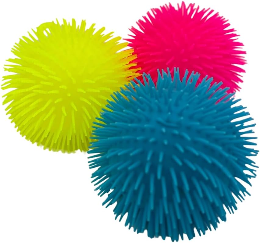 8" Neon Jumbo Puffer Fidget Stretchy Light Up Pon Pon Ball (Yellow)