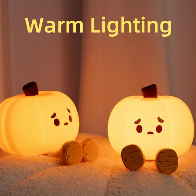 LED Pumpkin Night Light, 3 Level Dimmable Nursery Decor, Cute Lamp Silicone Squishy Light, Rechargeable Bedside Touch Lamp for Breastfeeding Toddler Baby Kids Decor