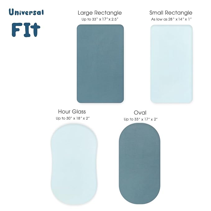 GRSSDER Stretchy Ultra Soft Fitted Bassinet Sheet 3 Pack, Universal Fit for Bassinets Baby Cradle Moses Basket Oval Rectangle Mattress Safe and Snug, Jersey Bassinet Sheets for Girls, White/Blue