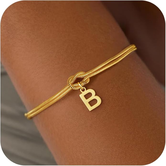 Gold Initial Bracelets for Women Girls - 18K Gold Plated Knot Initial Bracelet Teen Girl Gifts Trendy Stuff Dainty Gold Bracelets for Women Girls Jewelry Gifts