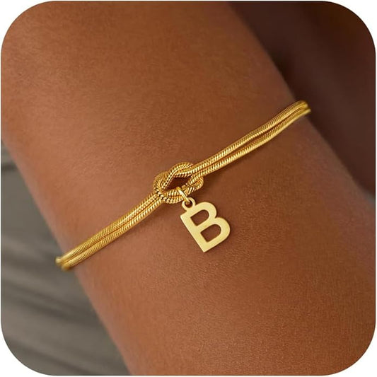 Gold Initial Bracelets for Women Girls - 18K Gold Plated Knot Initial Bracelet Teen Girl Gifts Trendy Stuff Dainty Gold Bracelets for Women Girls Jewelry Gifts