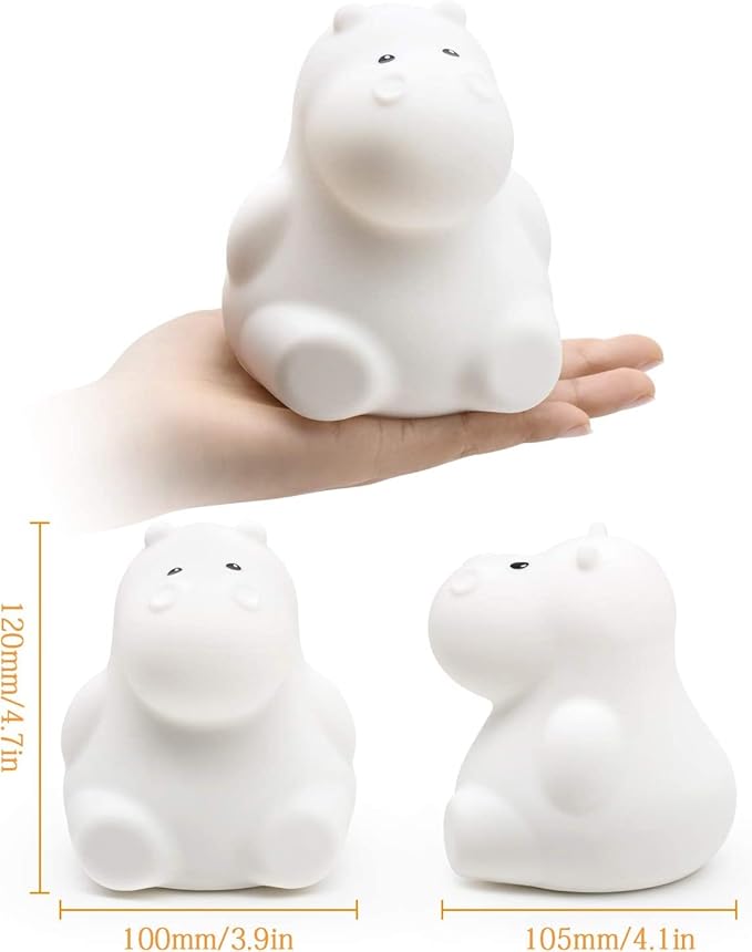 Night Light, Kids Bedside Lamp, Baby Nursery Lamp for Breastfeeding Safe, Break Resistant, Eye Caring, Adjustable Brightness & Color, Timing Function, Remote Control + Touch Control - Hippo