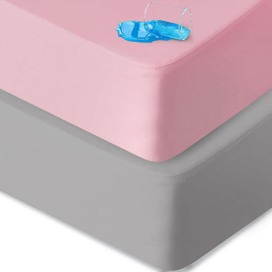 Waterproof Bassinet Sheets Fit for Halo, Dream on Me, Ingenuity, Fisher Price, Delta, Graco and Other Oval Bassinet Mattress, 2 Pack, Ultra Soft Microfiber Sheets, Grey & Pink