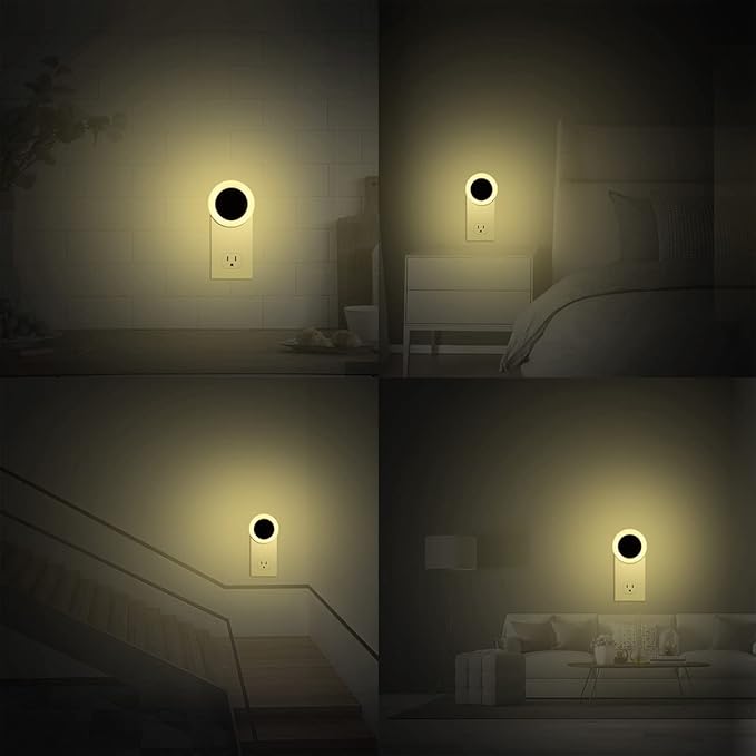 KINUR 6 Pack Night Light, LED Night Lights Plug into Wall with Dusk to Dawn sensors, Plug in Night Lights for Kids Room, Bedroom, Bathroom, Baby Nursery,Stair Lights, Hallway Light, Warm White