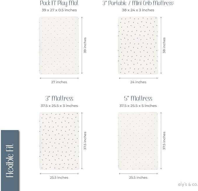 Ely's & Co. Patent Pending Waterproof Pack and Play Sheets, 100% Cotton with Waterproof Lining – 2 Pack Fitted Mini Crib Sheet Set, Berry and Cluster Dot (Blue) 38” x 24”