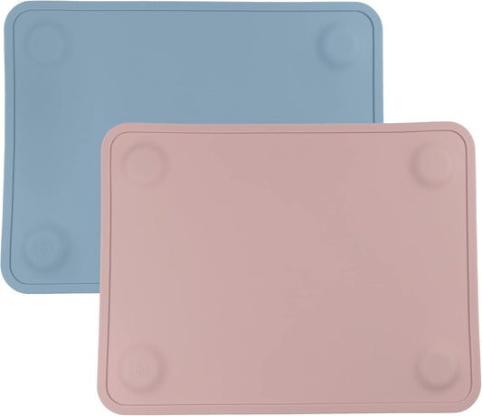 WeeSprout Silicone Suction Placemats for Babies, Toddlers & Kids, Durable Food Grade Silicone with Non-Slip Suction, Raised Edges Contain Mess, Dishwasher Safe, for Dining Table & Restaurants, 2 Pack