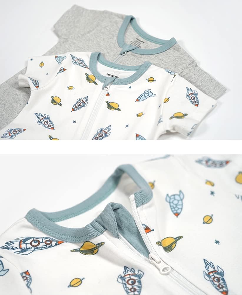 Teach Leanbh Baby Boys Girls 2 Pack 2 Way Zipper Footless Pajamas Cotton Short Sleeve Printing Romper Sleep and Play