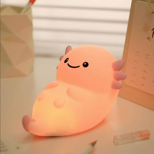 Cute Pink Axolotl Night Light, LED Squishy Night Lamp, Dimmable Timer Nursery Nightlight for Kids, Rechargeable Touch Lamp, Dorm Decor, Kids Funny Gifts (Pink Axolotl)