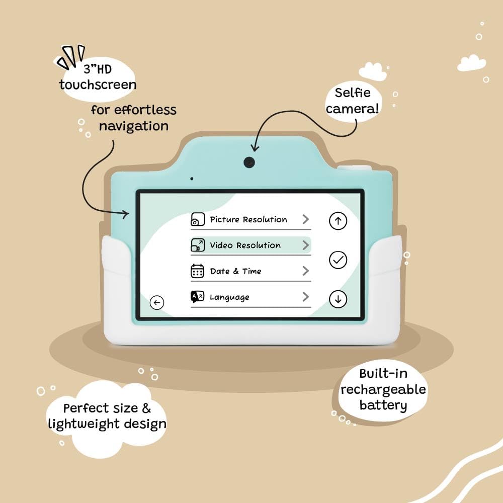 Kidamento Kids Digital Camera & Video Camcorder with Touchscreen, Soft Silicone Casing, Detachable Lens Cap, 32GB Memory Card - Model K Zippy The Sloth