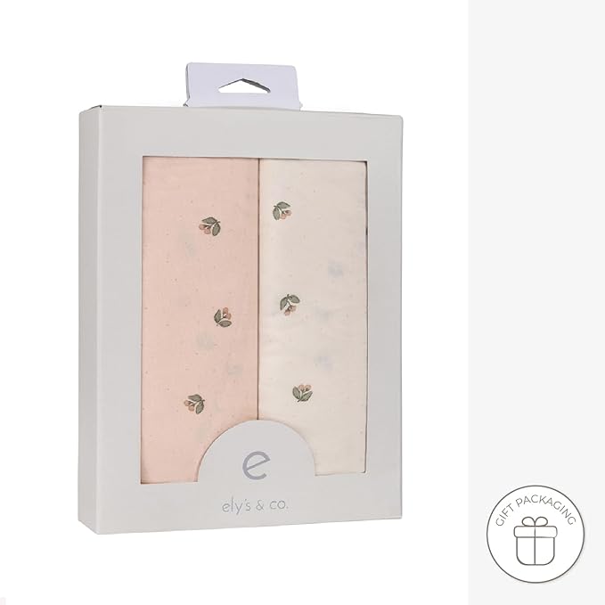 Ely’s & Co. Crib Sheets, Baby Girl Fitted Crib Mattress Sheet Set, 2 Pack, 100% Jersey Knit Cotton, Infant and Toddler Nursery Bedding, Pink Vintage Print, 28” x 52”