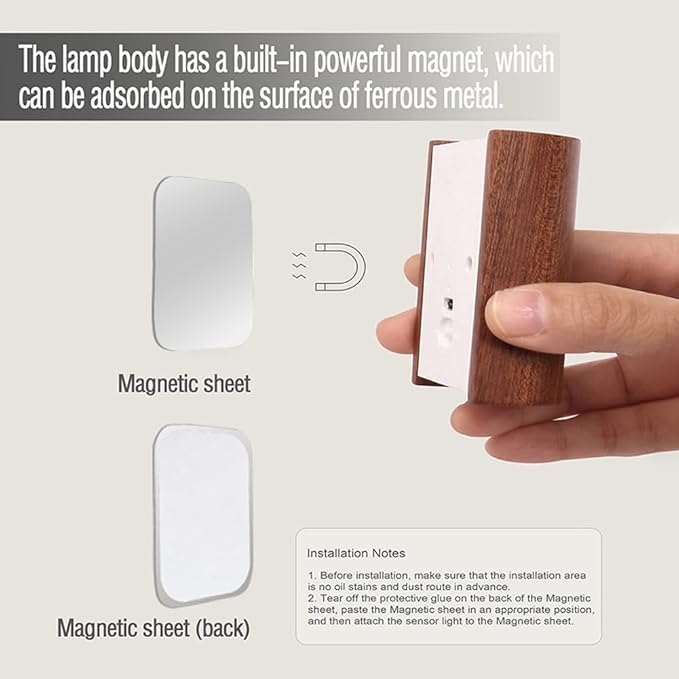 LANDGOO Smart Night Light Step Light - Rechargeable Motion Sensor Stair Lamp, 2700K Warm White LED Walnut Wood for Bedroom Hallway Safety (1 Pack)