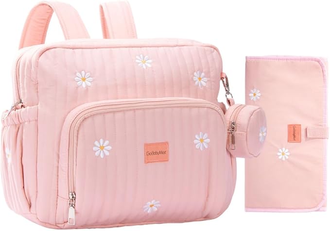 Diaper Bag Backpack, Medium Maternity baby bag & Changing Pad, Diaper Bag Tote, Insulated Pockets, Hospital Bag (Medium - Pink Flowers)