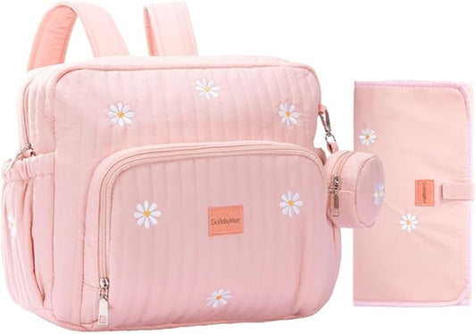 Diaper Bag Backpack, Medium Maternity baby bag & Changing Pad, Diaper Bag Tote, Insulated Pockets, Hospital Bag (Medium - Pink Flowers)