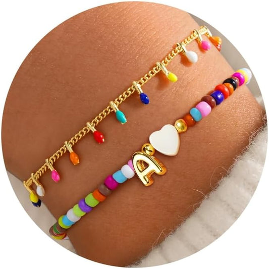 Turandoss Colorful Beaded Bracelets for Women - Trendy Boho Layered Bracelet Cute Charm Bracelets for Teen Girls Summer Gifts Jewrly