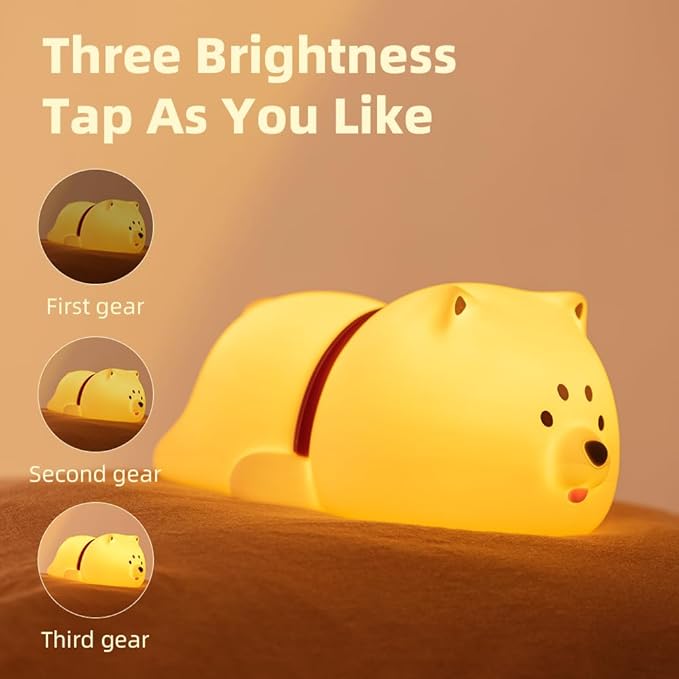 Cute Puppy Night Light for Baby Kids - Rechargeable Touch Control Night Light with 3 Brightness, Warm Light, Timer & Soft Silicone - Nursery Bedroom
