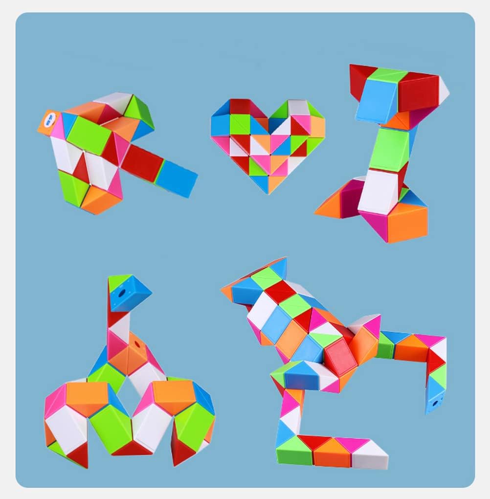 Fidget Magic Snake Cube Puzzles Twist Ruler Speed Cubes Brain Teaser Game Toys for Kids (24 Block 1PACK)