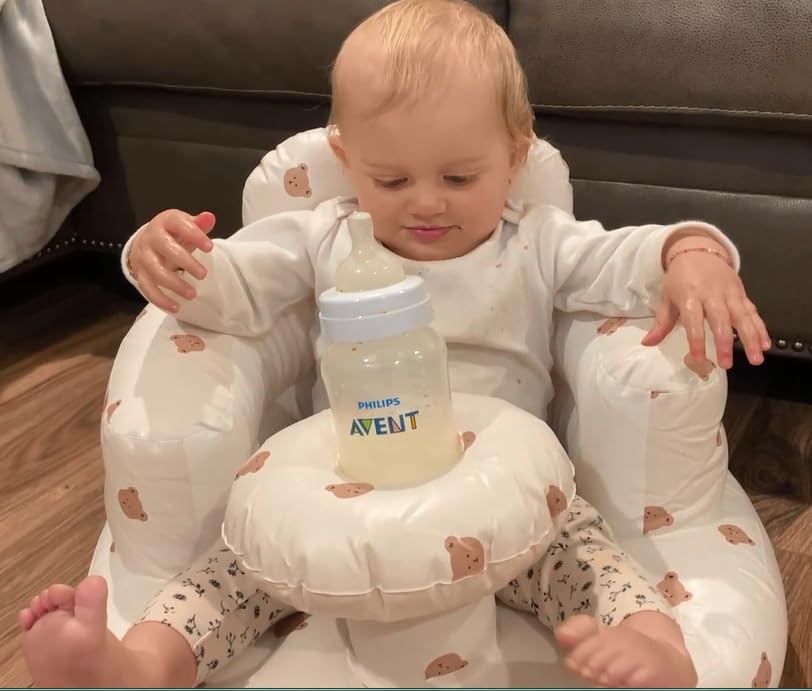 Baby Inflatable Seat for Babies 3-36 Months, Built in Air Pump, Olive Baby Support Seat Summer Toddler Chair for Sitting Up, Baby Shower Chair Floor Seater, Infant Back Support Sofa, Green