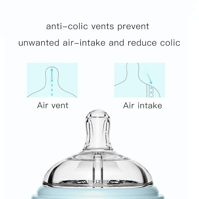 POTATO Glass Baby Bottles for Newborn Babies, Anti Colic Breastfeeding Bottle with Wide Neck, Slow Flow, 2pack, 2.5oz, Blue