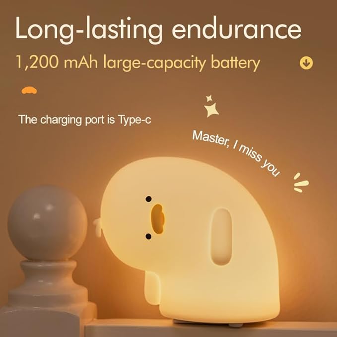 LED Crooked Necked Duck Night Light, 3 Level Dimmable Nursery Decor, Cute Lamp Silicone Squishy Light, Rechargeable Bedside Touch Lamp for Breastfeeding Toddler Baby Kids Decor