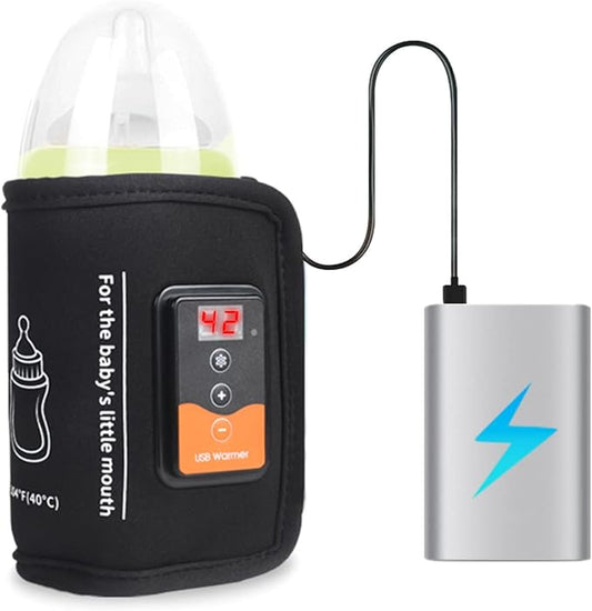 Sanpyl Milk Bottle Warmer, USB Powered Car Baby Bottle Heating Bag Travel Breast Milk Warmer with Temp Control and LCD Display, Evenly Heating for Indoor, Outdoor, Traveling, Driving