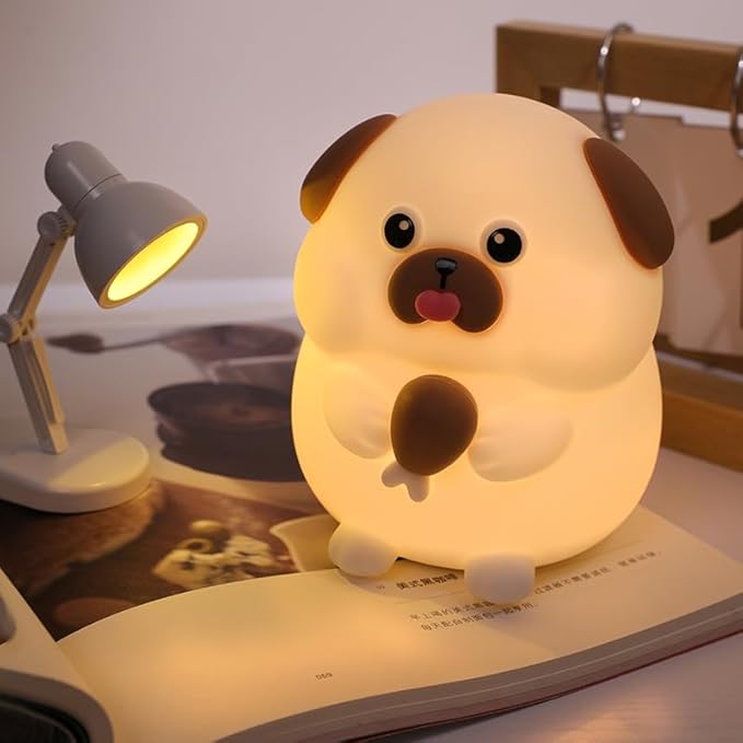 S NMT Cute Dog Silicone Night Light 7 Colors Changeable 3 Brightness Rechargeable Timing Sleeping Lamp Kawaii Cordless Night Lights for Kids Room Decor