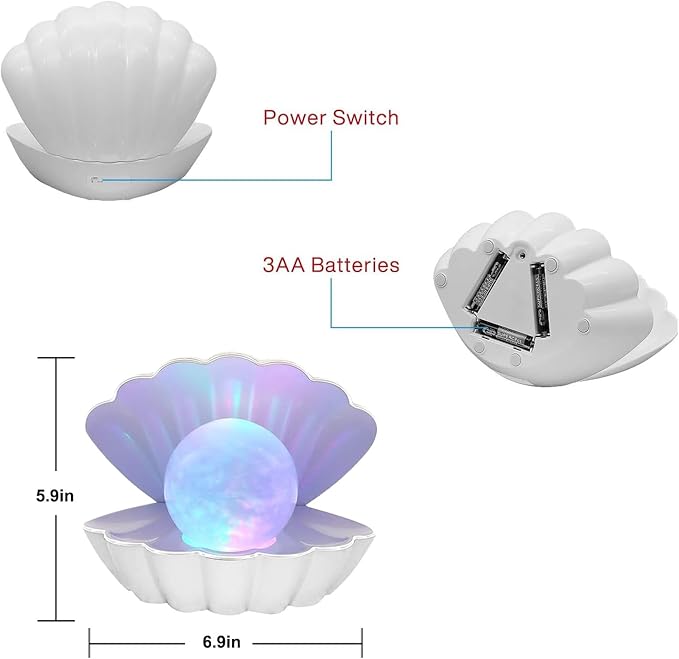 Shell Pearl Beach Themed Night Light, RGB 8 Colors Changing Mood Shell Pearl Lamps, Bedside LED Clamshell Portable Night Lights for Bar (White)