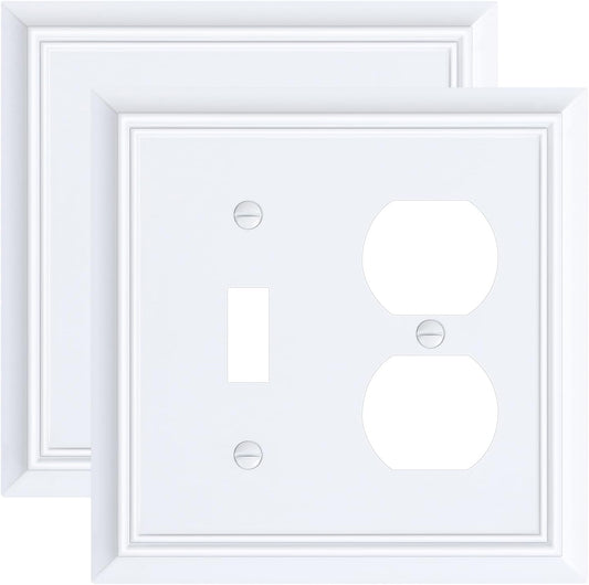 2-Pack Combo Toggle/Duplex Light Switch Cover Plate, Pure White Outlet Cover Plate, Natural Bamboo Fiber Decorative Wall Receptacle Cover for Electrical Outlets, Light Switch
