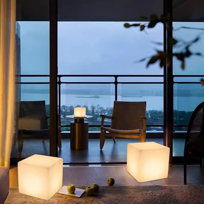 8-inch Waterproof LED Light Cube, USB Rechargeable Mood Light, 16 RGB Colors Changing Night Lights with Remote, Nursery Glow Kid Stool for Kids Room, Bedroom & Outdoor Decor