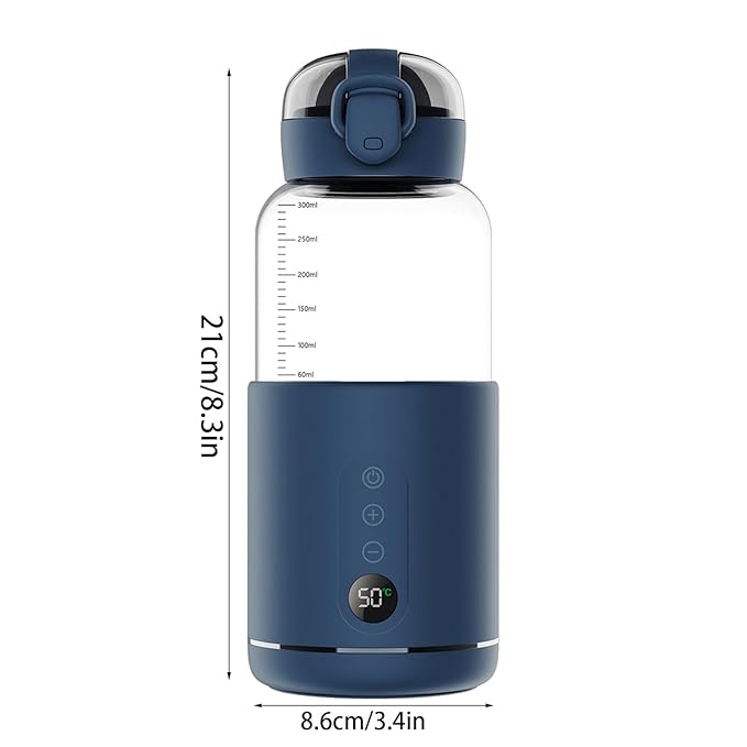 Portable Bottle Warmer, 300 ml Rechargeable Bottle Warmer,Travel Bottle Warmer,LED Display Baby Flask for Vehicle car Airplane (Blue)