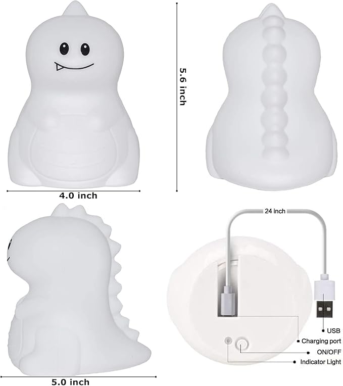 Night Light, Bedside Lamp, Baby Nursery Lamp for Breastfeeding Safe, Break Resistant, Eye Caring, Adjustable Brightness & Color, Timing Function, Remote Control + Touch Control - Dinosaur