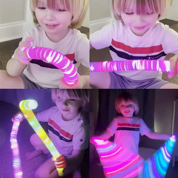 LED Light Up Pop Tubes Glow Sticks, Fidget Sensory Toys, Glow in The Dark Christmas Party Supplies Goodie Bag Stuffers for Boys Girls Birthday Party Carnival Return Gifts (50pcs)