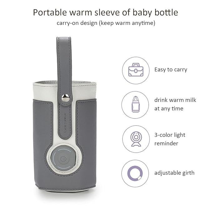 Portable USB Baby Bottle Warmer, 3 Temperature Adjustable for Car Travel and Milk Heat Keeper - Dark Gray