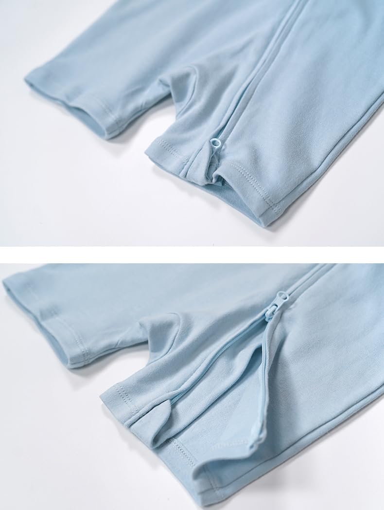 Teach Leanbh Unisex Baby 2 Pack Pajamas Cotton Short Sleeve 2 Way Zipper Printing Soild Romper Jumpsuit Sleep and Play