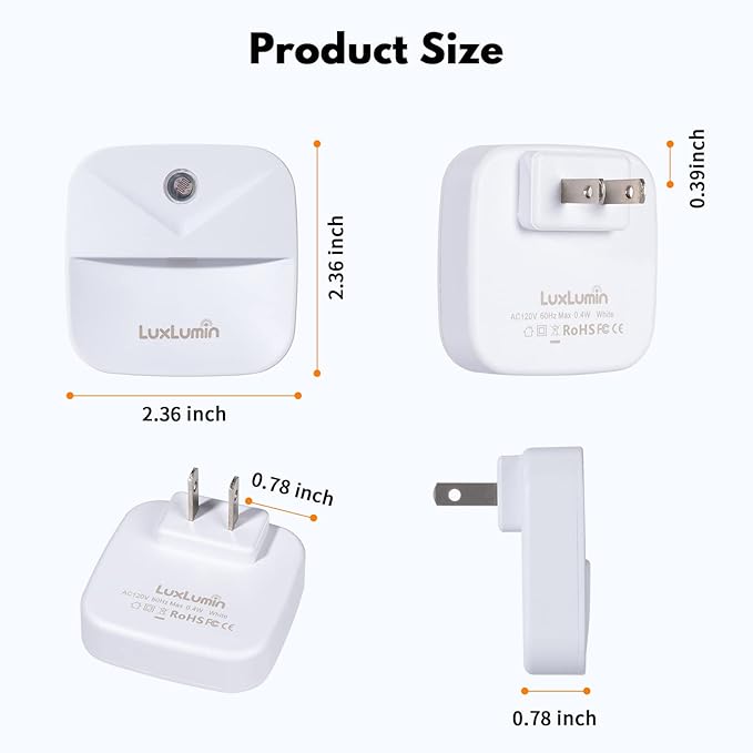 LED Night Lights Plug into Wall with Dusk-to-Dawn Sensor, Automatically Turn on and Off,Night Light for Kids,Bedroom,Bathroom,Stairs,Warm White, 6 Packs