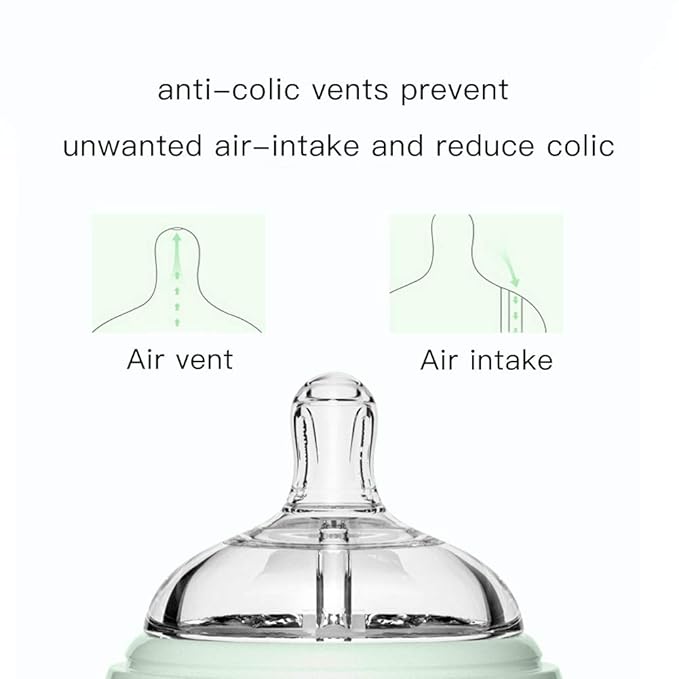 POTATO Glass Baby Bottles for Newborn Babies, Anti Colic Breastfeeding Bottle with Wide Neck, Slow Flow, 2pack, 2.5oz, Green