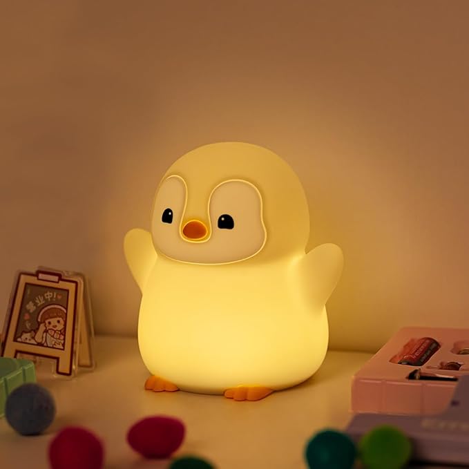 Novelty Soft Penguin Silicone Night Light for Kids Room, Rechargeable Nursery Sleeping Nightlights, 2 Level Lighting Mode Table Lamp for Breastfeeding Toddler Decoration Kids Gifts