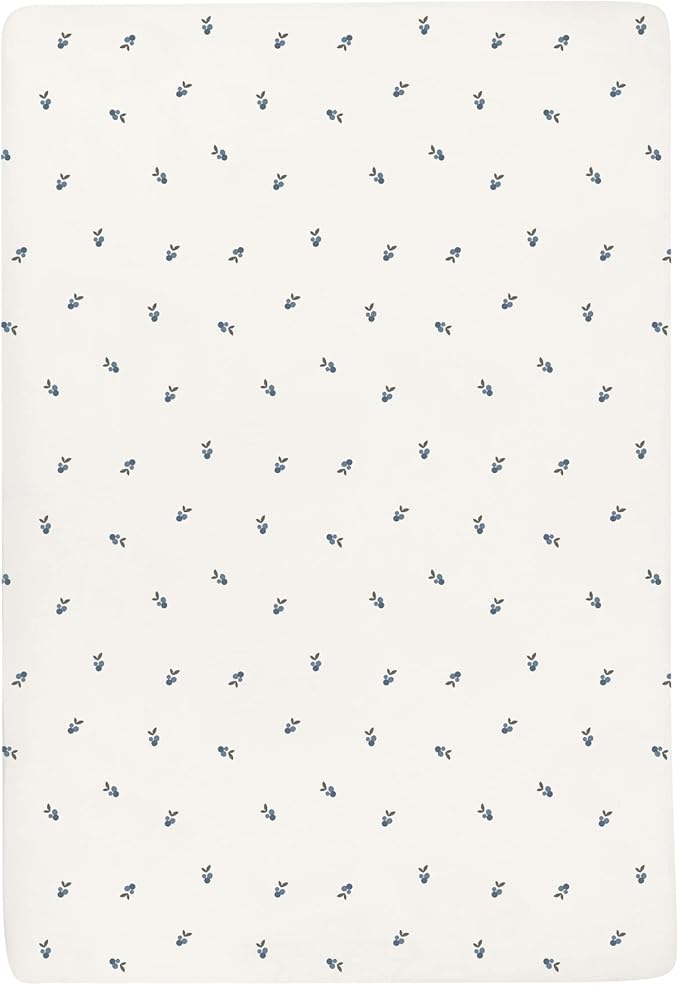 Ely's & Co. Patent Pending Waterproof Pack and Play Sheets, 100% Cotton with Waterproof Lining – 2 Pack Fitted Mini Crib Sheet Set, Berry and Cluster Dot (Blue) 38” x 24”
