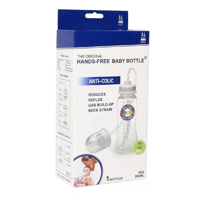 Hands-Free Baby Bottle - Anti-Colic Nursing System 9 oz Baby Bottle with Fast Flow Nipple/Teat 3m+ Infant with Tube Straw Feeding System for Toddler (3 Pack - Classic)