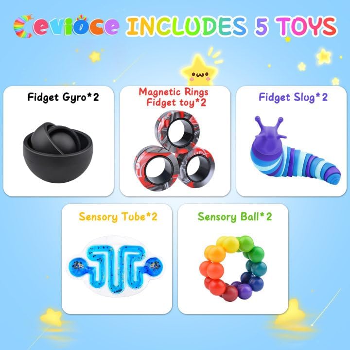 Cevioce 10Pcs Fidget Toys Adults Pack,Autism Sensory Toys with Fidget Spinner Slug Magnetic Rings,Squishy Figette Toys,Cool Gadget for Boys Teens ADHD Stress Relief,Basket Stuffer Present for Kids(BB)