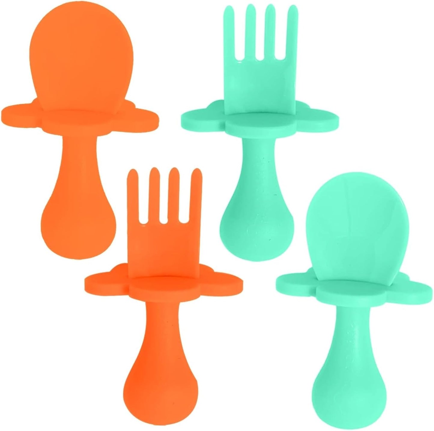 Grabease Baby Spoons and Forks Utensils for Toddlers Infants BPA-Free & Phthalate-Free Baby Silverware, 2 Sets, Mint and Orange - Toddler Spoon