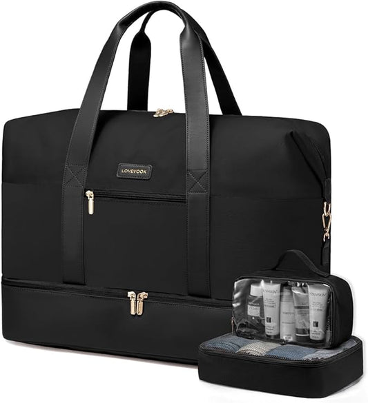 LOVEVOOK Weekender Bag, Large Travel Duffel Bag for Women with 2 Packing Cubes, Carry on Overnight Bag with Shoe Compartment, Mom Hospital Bags for Labor and Delivery