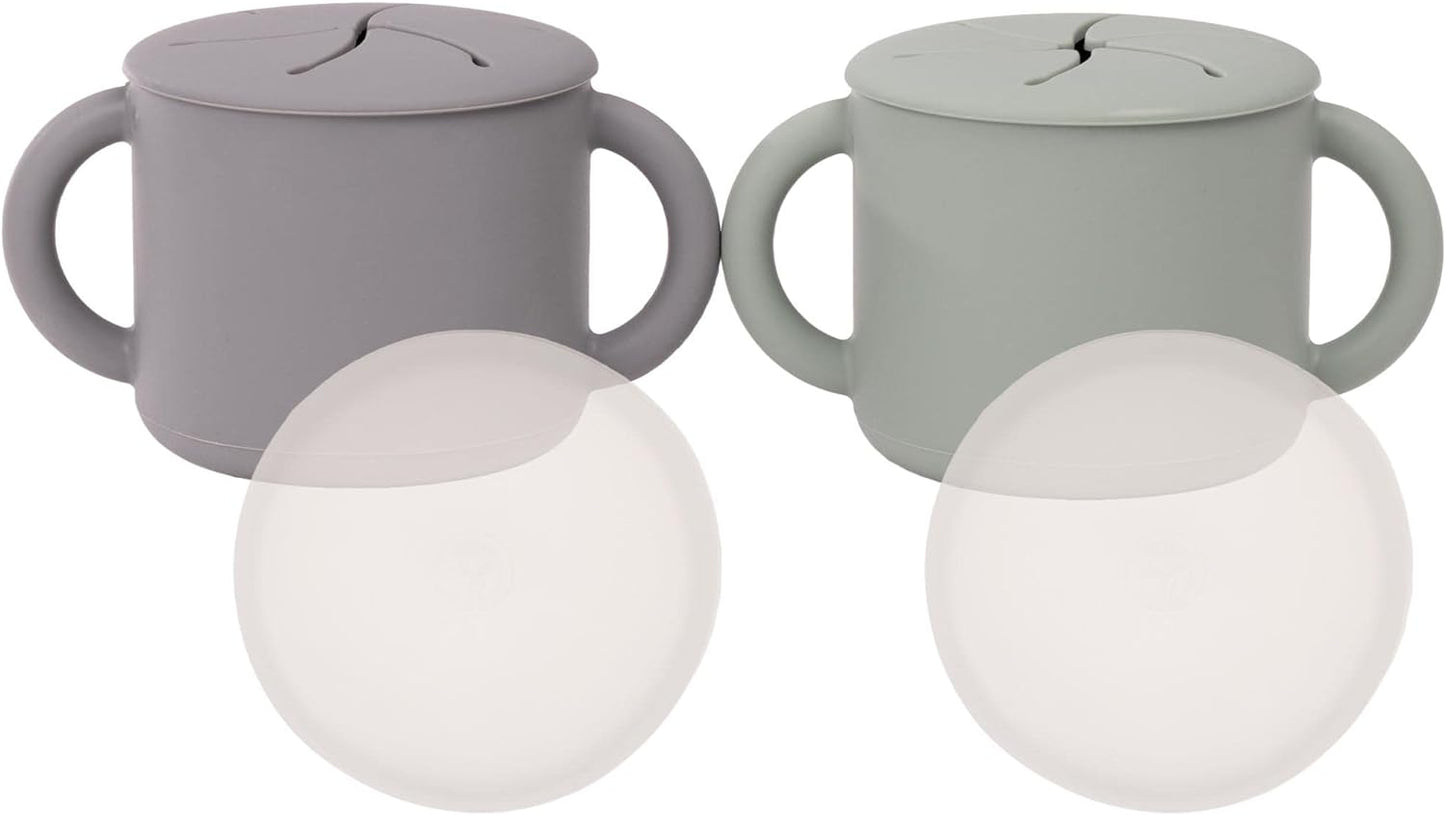 WeeSprout Snack Containers, Food Grade Silicone Cups, Spill-Proof Tops For Toddlers and Babies, Premium Hard Plastic Travel Lids, Dishwasher Safe, Set of 2 Snack Catchers