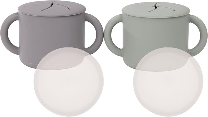 WeeSprout Snack Containers, Food Grade Silicone Cups, Spill-Proof Tops For Toddlers and Babies, Premium Hard Plastic Travel Lids, Dishwasher Safe, Set of 2 Snack Catchers