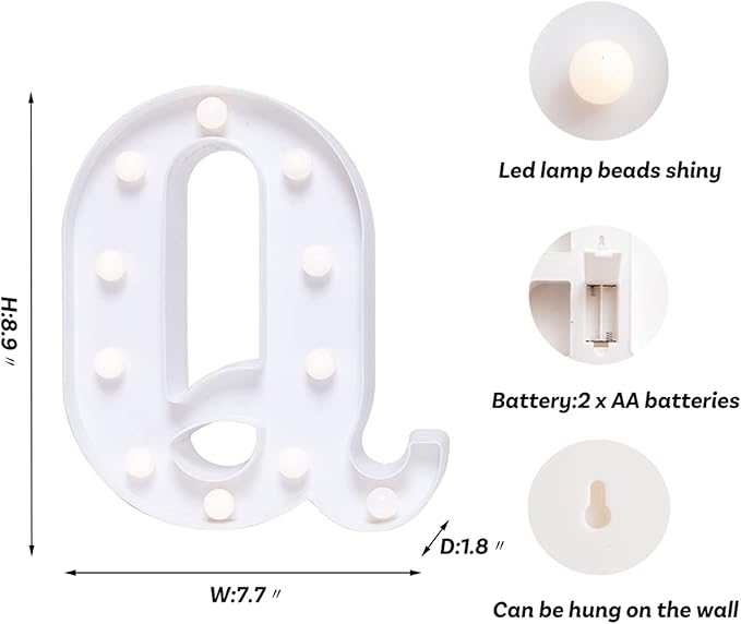 Foaky LED Letter Lights Sign Marquee Light Up Letters Sign for Night Light Wedding/Birthday Party Battery Powered Christmas Lamp Home Bar Decoration(Q)