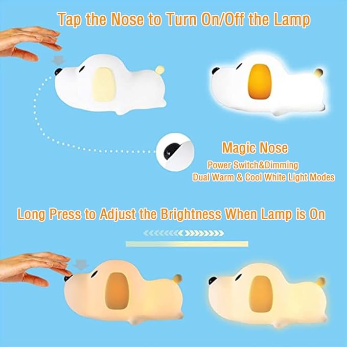 Night Light for Kids,Cute Silicone Nursery Puppy Lamp for Baby and Toddler,Animal NightLight for Boys and Girls,Squishy Night Lamp for Bedroom,Kawaii Bedside Lamp for Kids Room(Puppy)